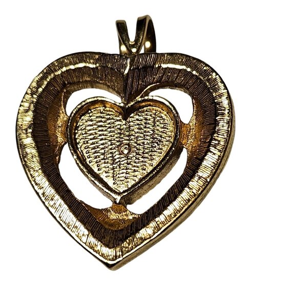 Vintage Heart Pendant Pink Stone Faux Pearl Accents Retro 50s Fashion Jewelry - Picture 2 of 3